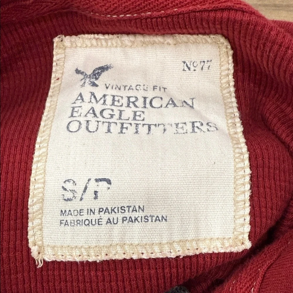 American Eagle Outfitters Mens Full Zip Thermal Hoodie Red Sweatshirt Y2K Size S